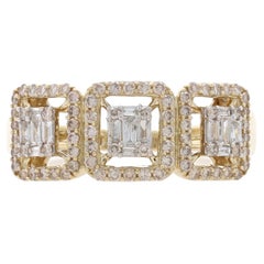 Yellow Gold Diamond Cluster Halo Ring 10k Baguette 1.00ctw Three-Stone Inspired