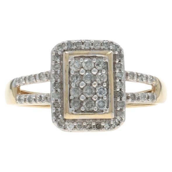 Bague en or jaune avec halo de diamants en grappe - 10k Brilliante ronde et simple .33ctw