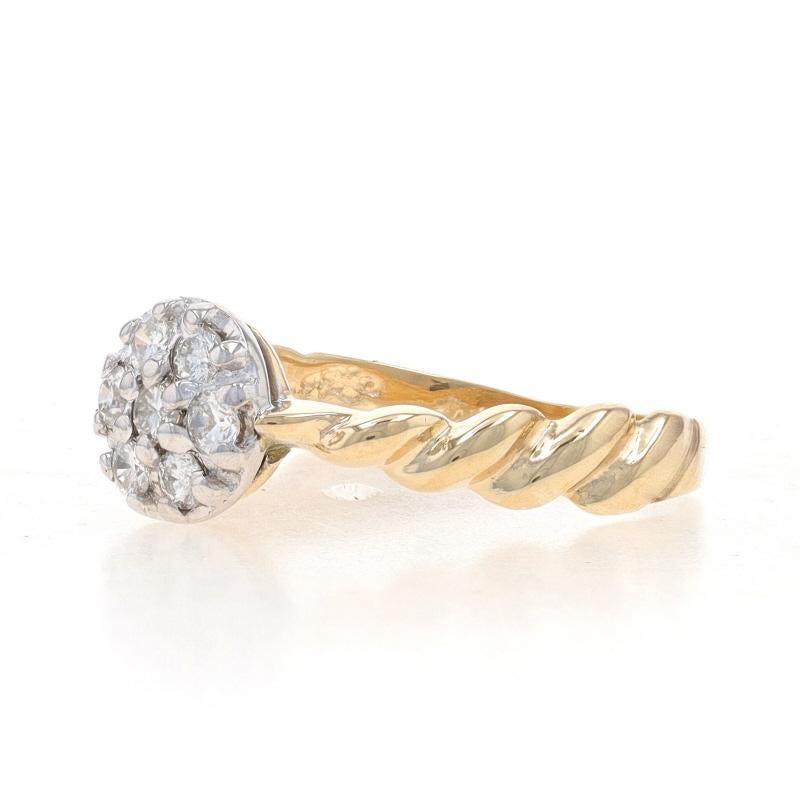 Round Cut Yellow Gold Diamond Cluster Halo Ring - 14k Round .28ctw Floral Engagement For Sale