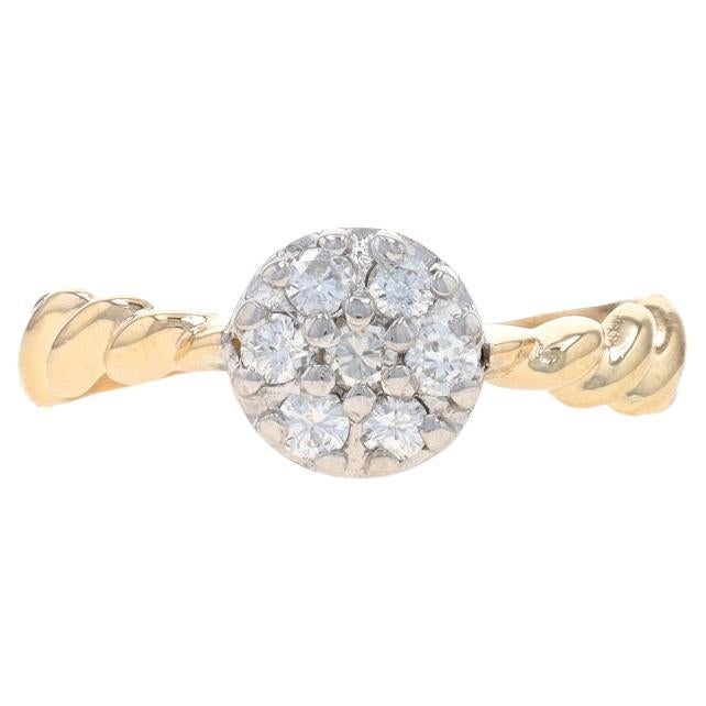 Yellow Gold Diamond Cluster Halo Ring - 14k Round .28ctw Floral Engagement