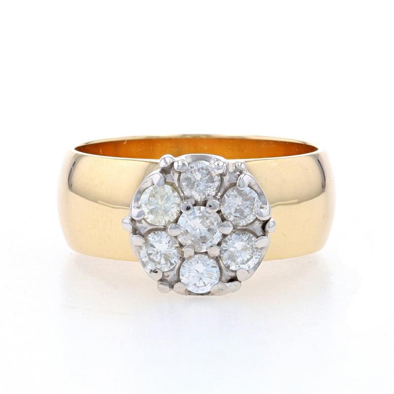 Size: 9
Sizing Fee: Up 2 sizes for $90 or Down 2 sizes for $80

Metal Content: 14k Yellow Gold & 14k White Gold

Stone Information

Natural Diamonds
Carat(s): .75ctw
Cut: Round Brilliant
Color: H - I - J
Clarity: I1 - I2

Total Carats: