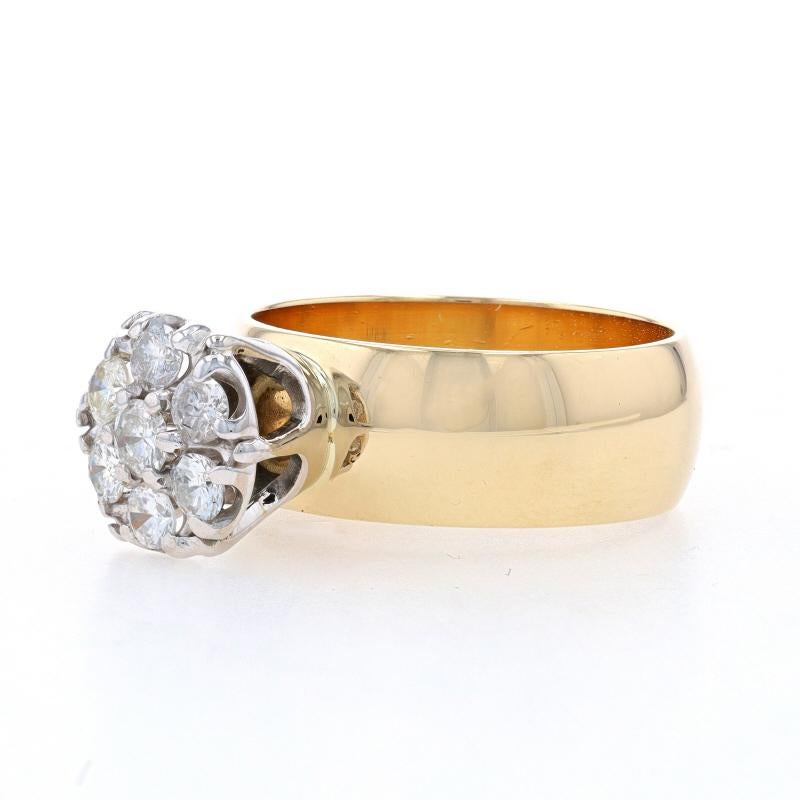 Round Cut Yellow Gold Diamond Cluster Halo Ring - 14k Round .75ctw Floral Engagement For Sale