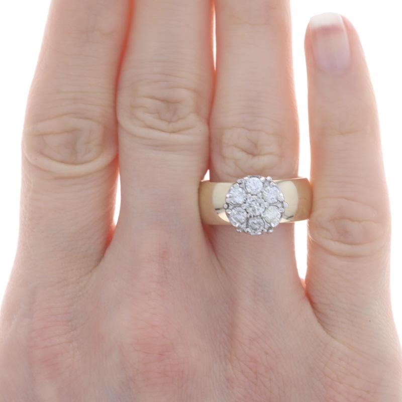 Round Cut Yellow Gold Diamond Cluster Halo Ring - 14k Round .75ctw Floral Engagement