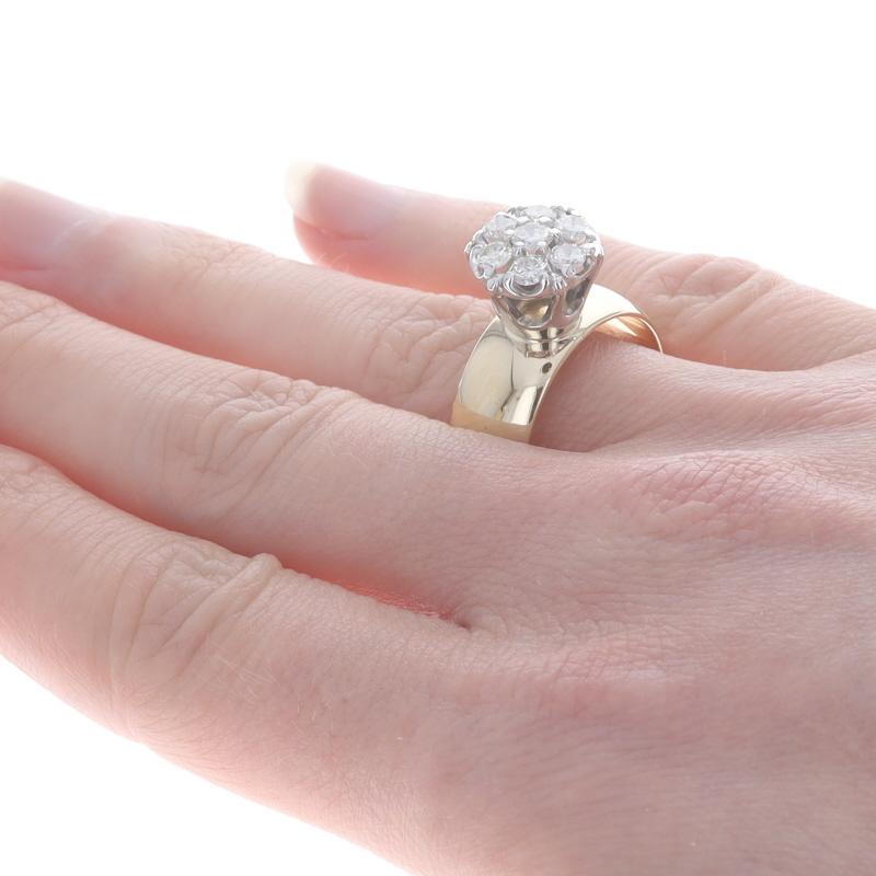 Yellow Gold Diamond Cluster Halo Ring - 14k Round .75ctw Floral Engagement In Excellent Condition In Greensboro, NC