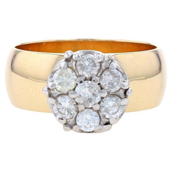 Yellow Gold Diamond Cluster Halo Ring - 14k Round .75ctw Floral Engagement