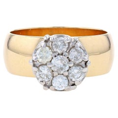 Yellow Gold Diamond Cluster Halo Ring - 14k Round .75ctw Floral Engagement