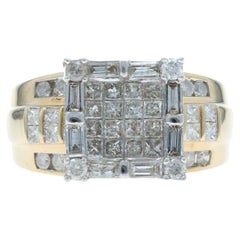 Bague en or jaune avec halo de diamants 14k Rond Princesse Baguette 2.00ctw