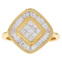 Yellow Gold Diamond Cluster Halo Ring - 18k Princess & Baguette 1.00ctw