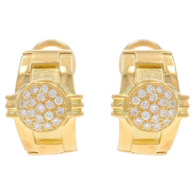 Yellow Gold Diamond Cluster J-Hoop Earrings - 18k Round Brilliant .40ctw Pierced