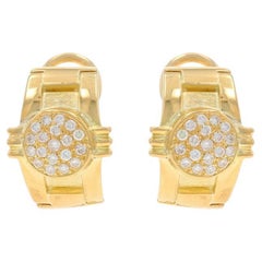 Yellow Gold Diamond Cluster J-Hoop Earrings - 18k Round Brilliant .40ctw Pierced