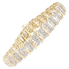 Yellow Gold Diamond Cluster Link Bracelet, 10 Karat Round Brilliant 5.00 Carat