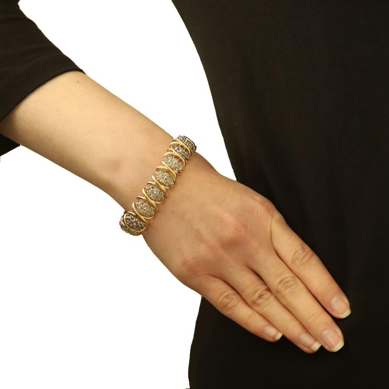 Taille ronde Bracelet à maillons en or jaune et diamants 6 3/4