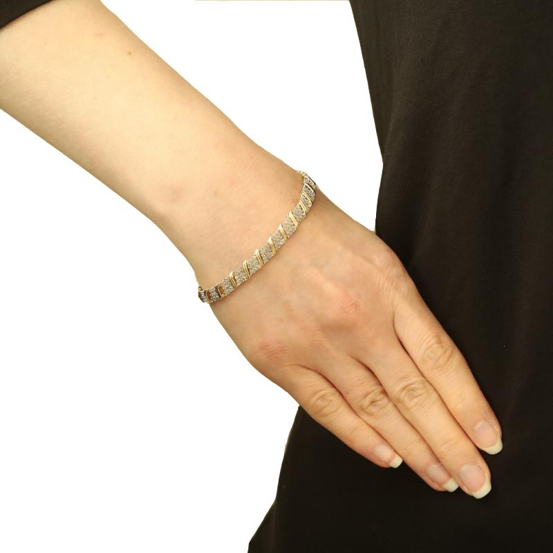 Taille simple Bracelet à maillons grappe de diamants en or jaune 7 1/4