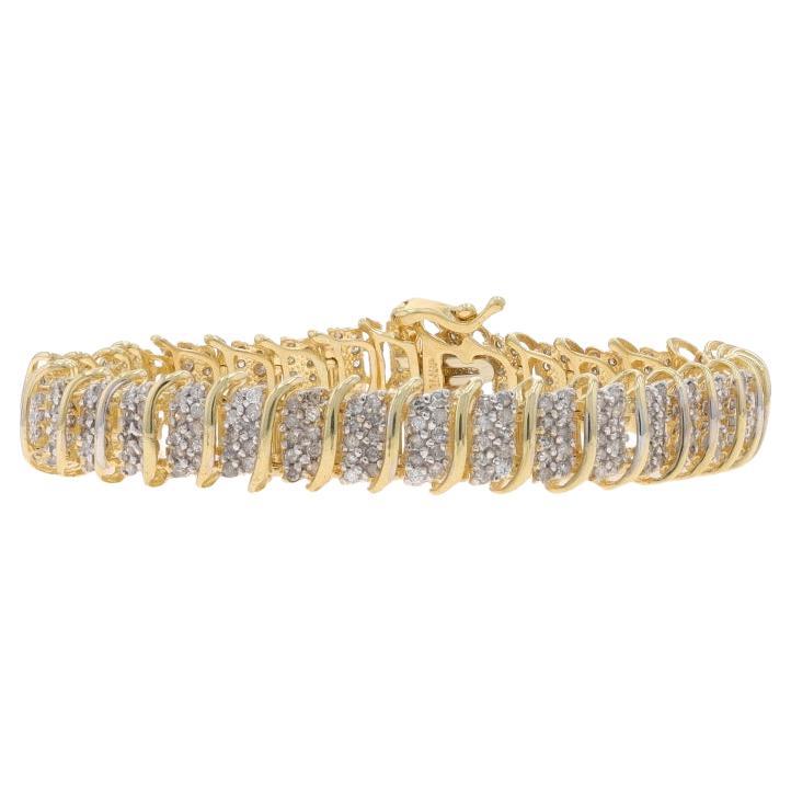 Yellow Gold Diamond Cluster Link Bracelet 7" - 10k Single Cut & Round 4.00ctw For Sale