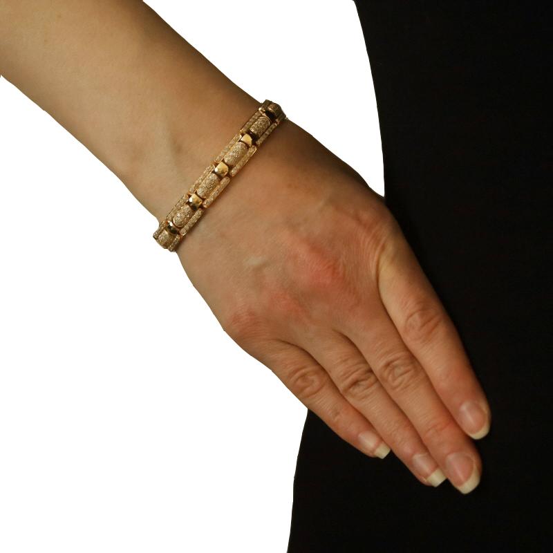 Taille ronde Yellow Gold Diamond Cluster Link Bracelet 7