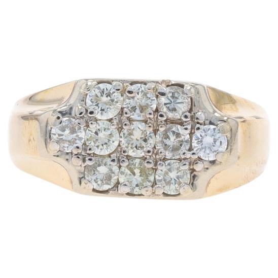 Yellow Gold Diamond Cluster Men's Ring - 10k Round 1.32ctw Cluster For Sale