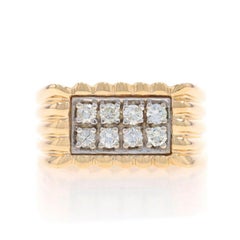 Yellow Gold Diamond Cluster Men's Ring - 14k Round Brilliant 0.48ctw Ribbed