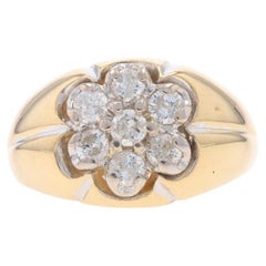 Yellow Gold Diamond Cluster Men's Ring - 14k Round Brilliant 1.00ctw Cluster