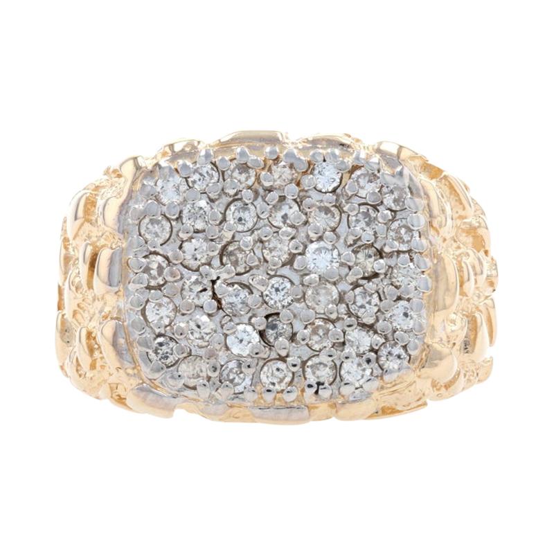 Yellow Gold Diamond Cluster Men's Ring 14k Round Brilliant .50ctw Nugget Texture