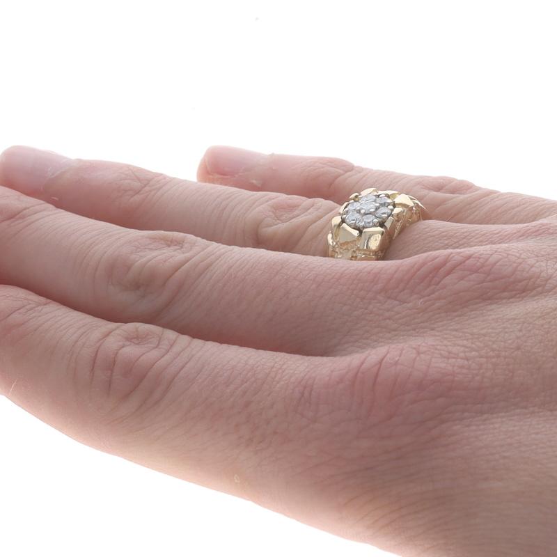 Round Cut Yellow Gold Diamond Cluster Men's Ring - 14k Round Brilliant .55ctw Nugget For Sale