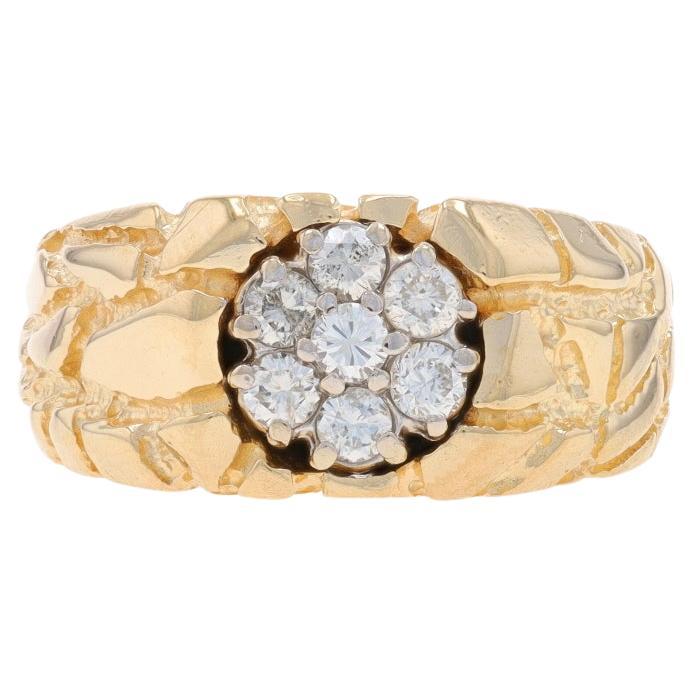 Yellow Gold Diamond Cluster Men's Ring - 14k Round Brilliant .55ctw Nugget For Sale