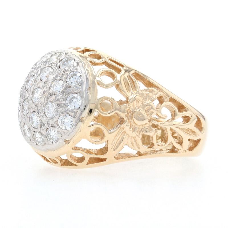 Round Cut Yellow Gold Diamond Cluster Men's Ring, 14k Round Brilliant Cut 1.00ctw Flowers