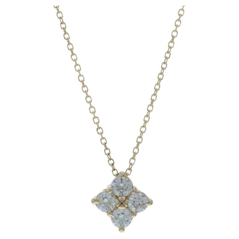 Yellow Gold Diamond Cluster Pendant Necklace 18" - 14k Round .40ctw Quatrefoil