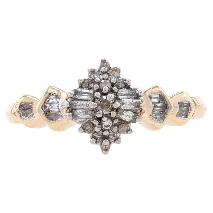 Yellow Gold Diamond Cluster Ring - 10k Baguette & Single Cut .50ctw Knife-Edge For Sale