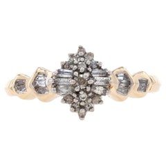 Yellow Gold Diamond Cluster Ring - 10k Baguette & Single Cut .50ctw Knife-Edge