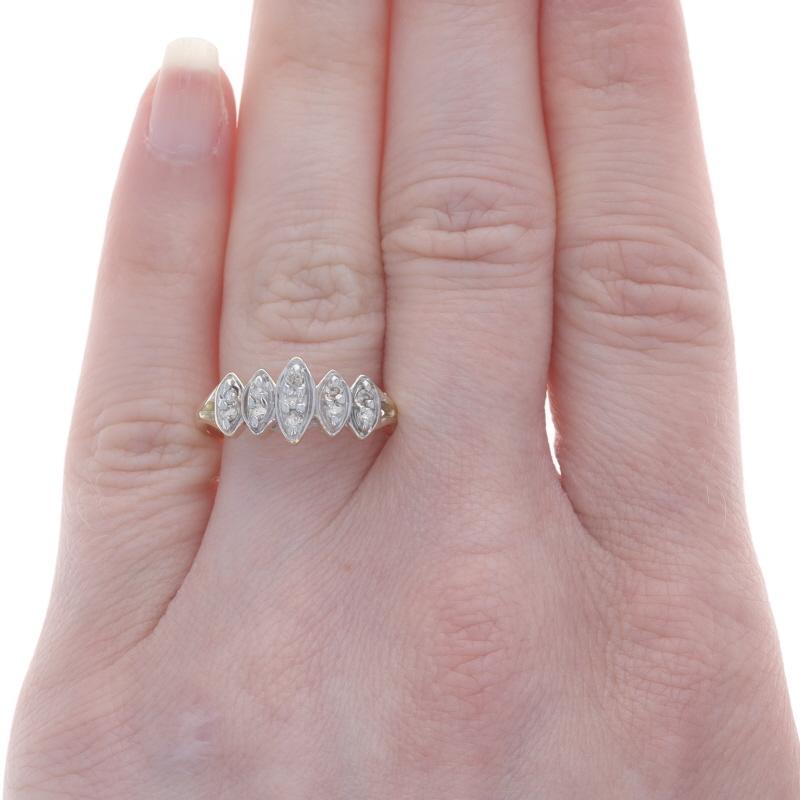 Round Cut Yellow Gold Diamond Cluster Ring - 10k Round .22ctw Tiered Five-Stone Inspired For Sale