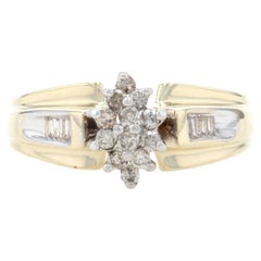 Yellow Gold Diamond Cluster Ring, 10k Round & Baguette Cut .25ctw Engagement