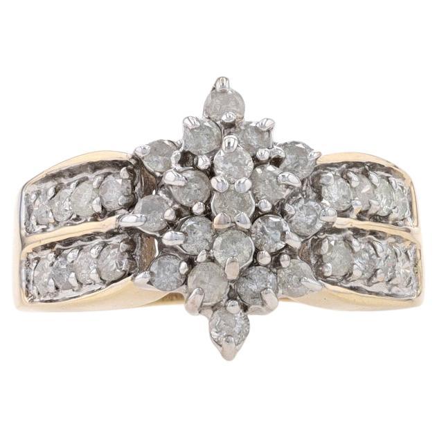 Yellow Gold Diamond Cluster Ring - 10k Round Brilliant 1.00ctw Floral For Sale