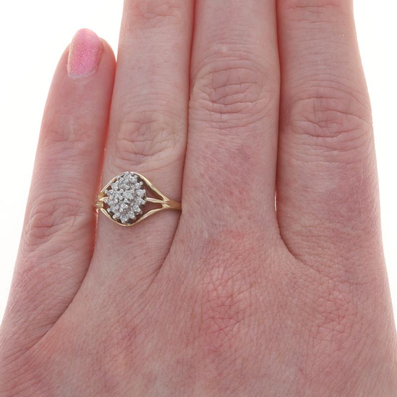 Size: 8
Sizing Fee: Up 2 sizes for $40 or Down 2 sizes for $40

Metal Content: 10k Yellow Gold & 10k White Gold

Stone Information

Natural Diamonds
Carat(s): .25ctw
Cut: Round Brilliant
Color: G - H
Clarity: SI2 - I1

Total Carats: .25ctw

Style: