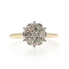 Yellow Gold Diamond Cluster Ring - 10k Round Brilliant .50ctw Floral Engagement