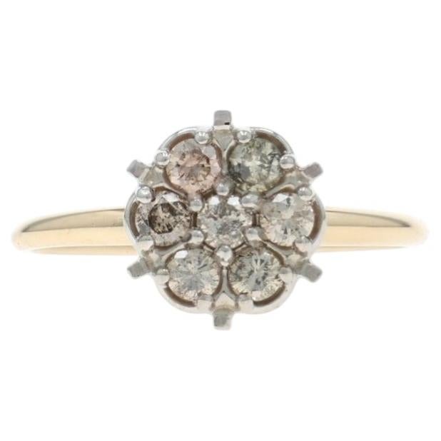 Gelbgold Diamant-Cluster-Ring - 10k Runde Brillant .50ctw Floral Engagement