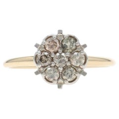 Yellow Gold Diamond Cluster Ring - 10k Round Brilliant .50ctw Floral Engagement