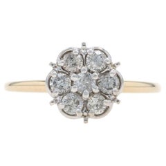 Yellow Gold Diamond Cluster Ring - 10k Round Brilliant .50ctw Floral Engagement