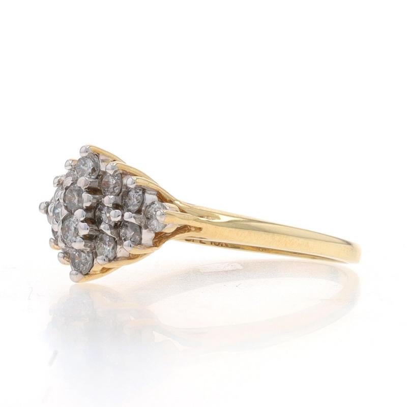 Round Cut Yellow Gold Diamond Cluster Ring - 10k Round Brilliant .64ctw For Sale