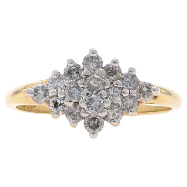 Yellow Gold Diamond Cluster Ring - 10k Round Brilliant .64ctw For Sale