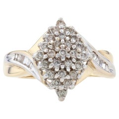 Yellow Gold Diamond Cluster Ring, 10k Round Brilliant 
Baguette Cut .50ctw