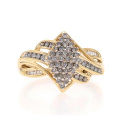 Yellow Gold Diamond Cluster Ring - 10k Single and Baguette .50ctw Bypass