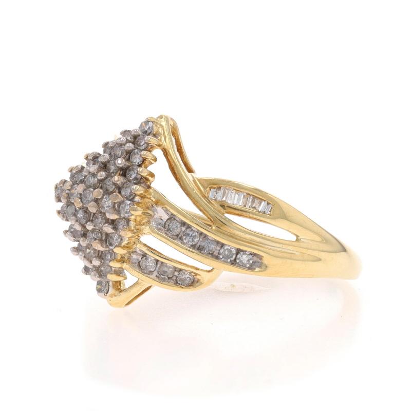 Yellow Gold Diamond Cluster Ring - 10k Single and Baguette .50ctw Bypass In Excellent Condition For Sale In Greensboro, NC