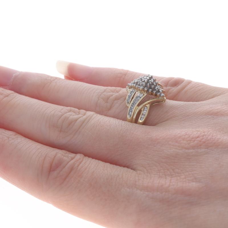 Women's Yellow Gold Diamond Cluster Ring - 10k Single and Baguette .50ctw Bypass For Sale