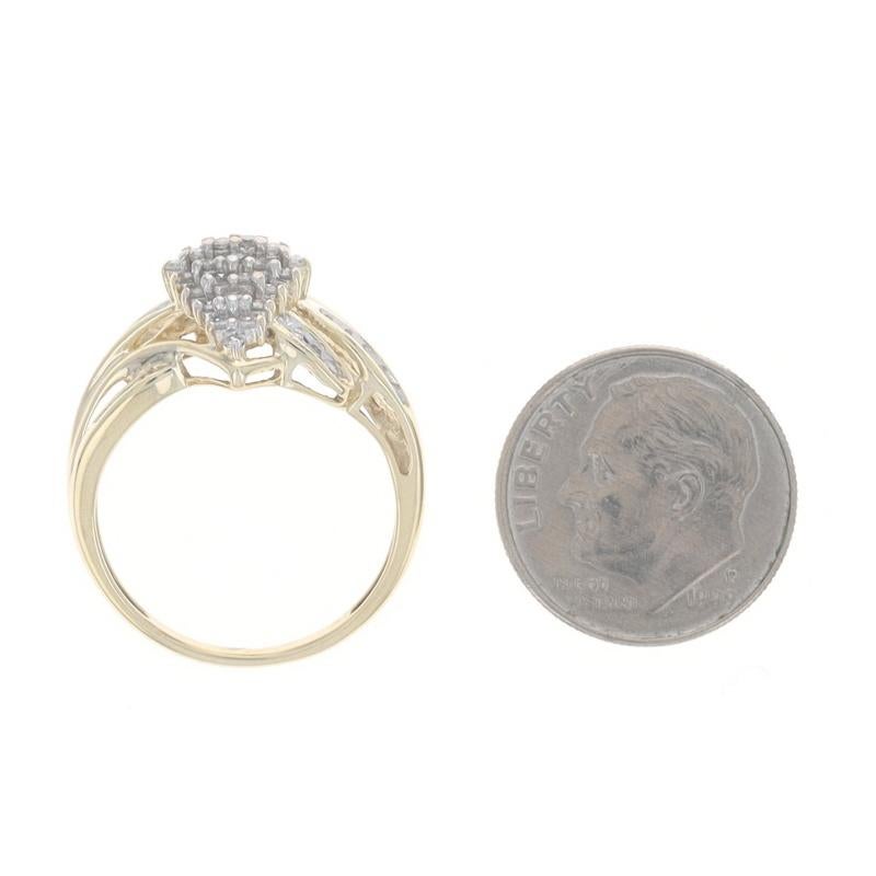 Yellow Gold Diamond Cluster Ring - 10k Single and Baguette .50ctw Bypass For Sale 1