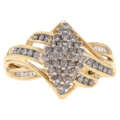 Yellow Gold Diamond Cluster Ring - 10k Single and Baguette .50ctw Bypass