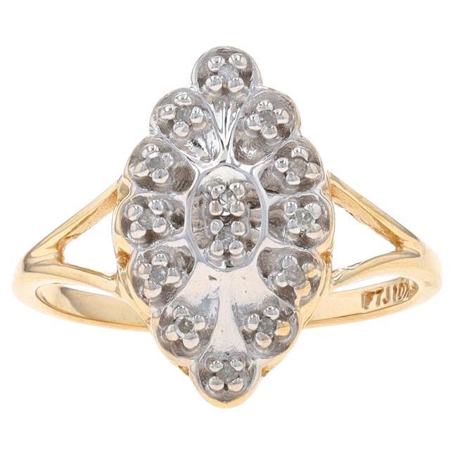 Yellow Gold Diamond Cluster Ring - 10k Single Cut .10ctw Scallop For Sale