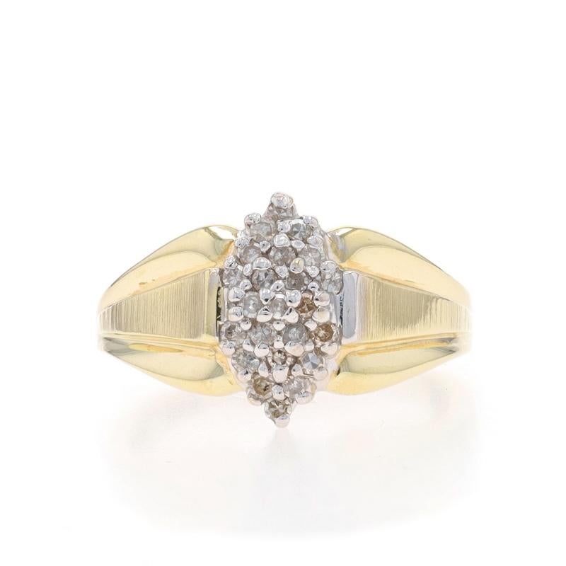 Größe: 6 1/2
Gebühr für Größenanpassung: 2 Größen hoch für $25 oder 1 Größe runter für $25

Metall Inhalt: 10k Gelbgold & 10k Weißgold

Informationen zu Stein

Natürliche Diamanten
Karat(e): .23ctw
Schnitt: Einfach
Farbe: G - H
Klarheit: I1 -