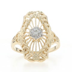 Yellow Gold Diamond Cluster Ring - 10k Single Floral Filigree
