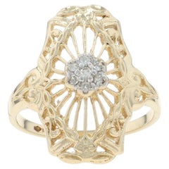 Yellow Gold Diamond Cluster Ring - 10k Single Floral Filigree