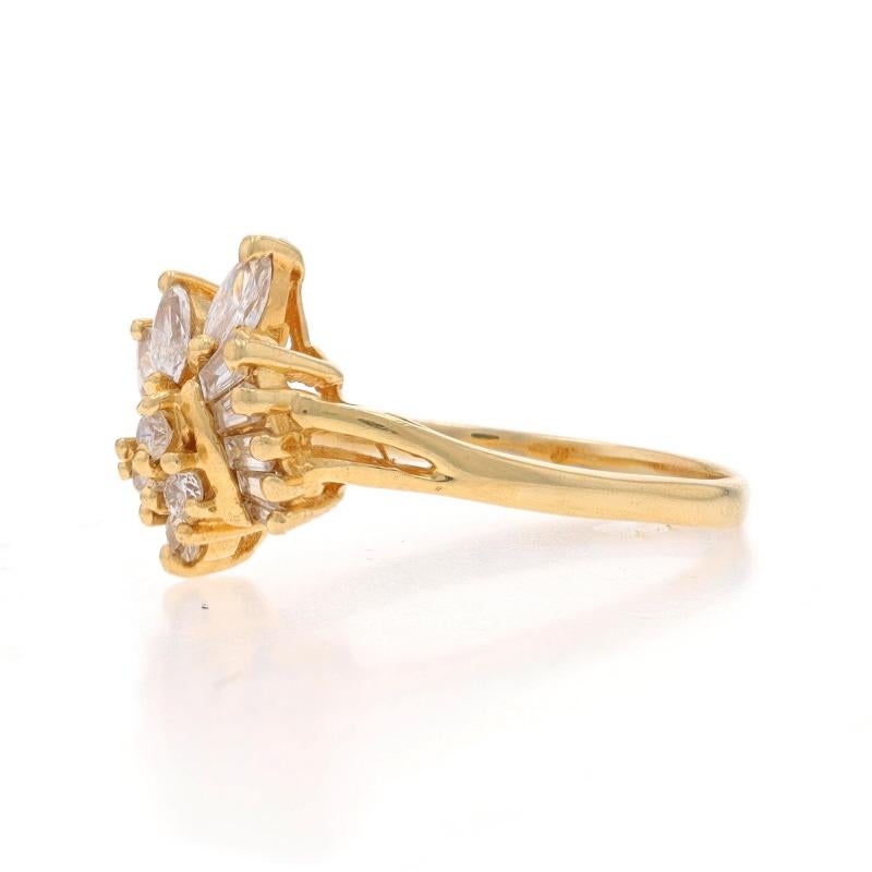 Yellow Gold Diamond Cluster Ring - 14k Marquise, Baguette, Round .50ctw In Excellent Condition For Sale In Greensboro, NC